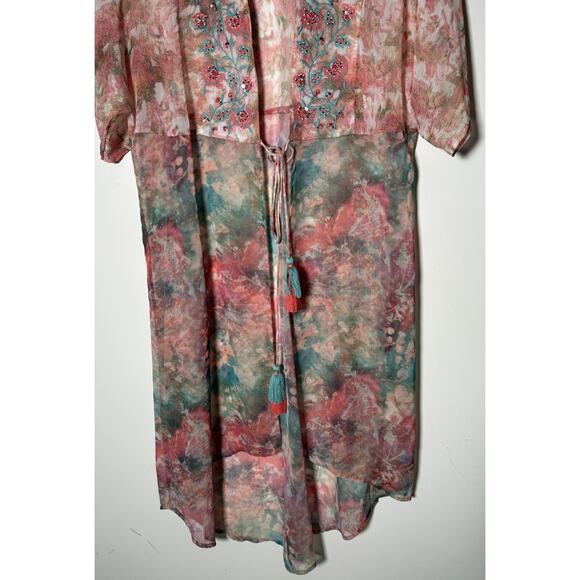 Soft Surroundings Primavera Sheer Swimcover Embroidered Sequin Ties Kimono XL - Picture 4 of 16